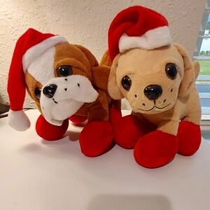 Dan Dee English Bulldog Yellow Lab Puppy Dog Santa Hat Plush Holiday Christmas